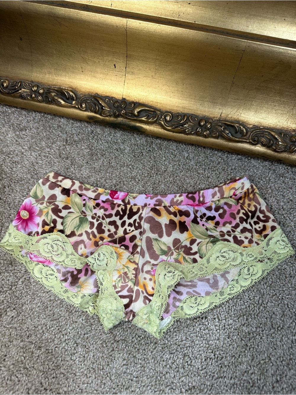 New Vintage Rene Rofe Y2K 90's Satin Lace Briefs Jungle Animal Print Size Small